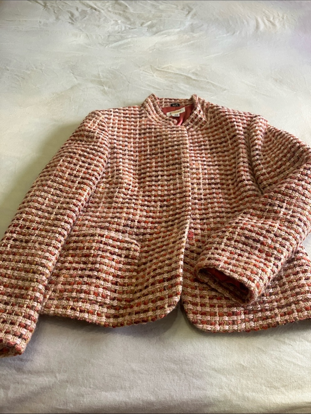 Talbots Pink Multi-Tone Tweed Collarless Blazer